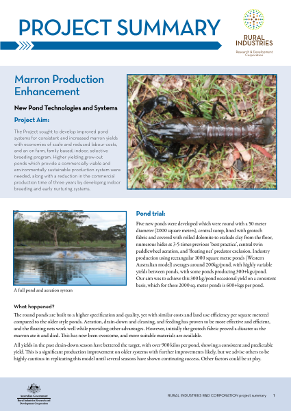 Marron Production Enhancement – Project Summary | AgriFutures Australia