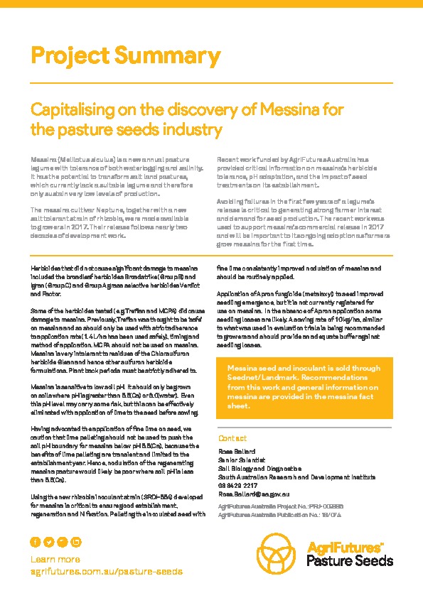 Project summary: Capitalising on the discovery of Messina for the pasture seeds industry - image