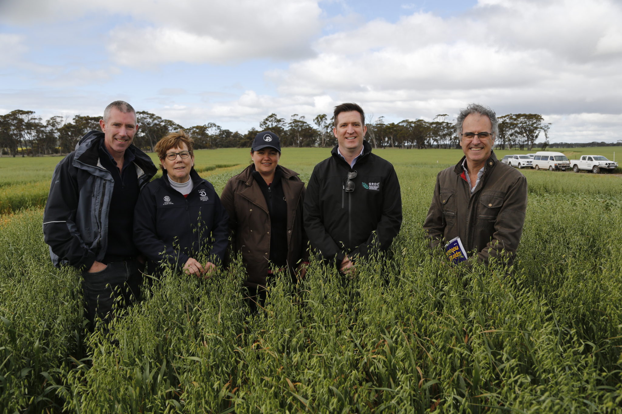 Tim Sutton, Pamela Zwer, Georgie Troup, Josh Johnson, Mark Sweetingham at the Koorabup oats launch, WA.