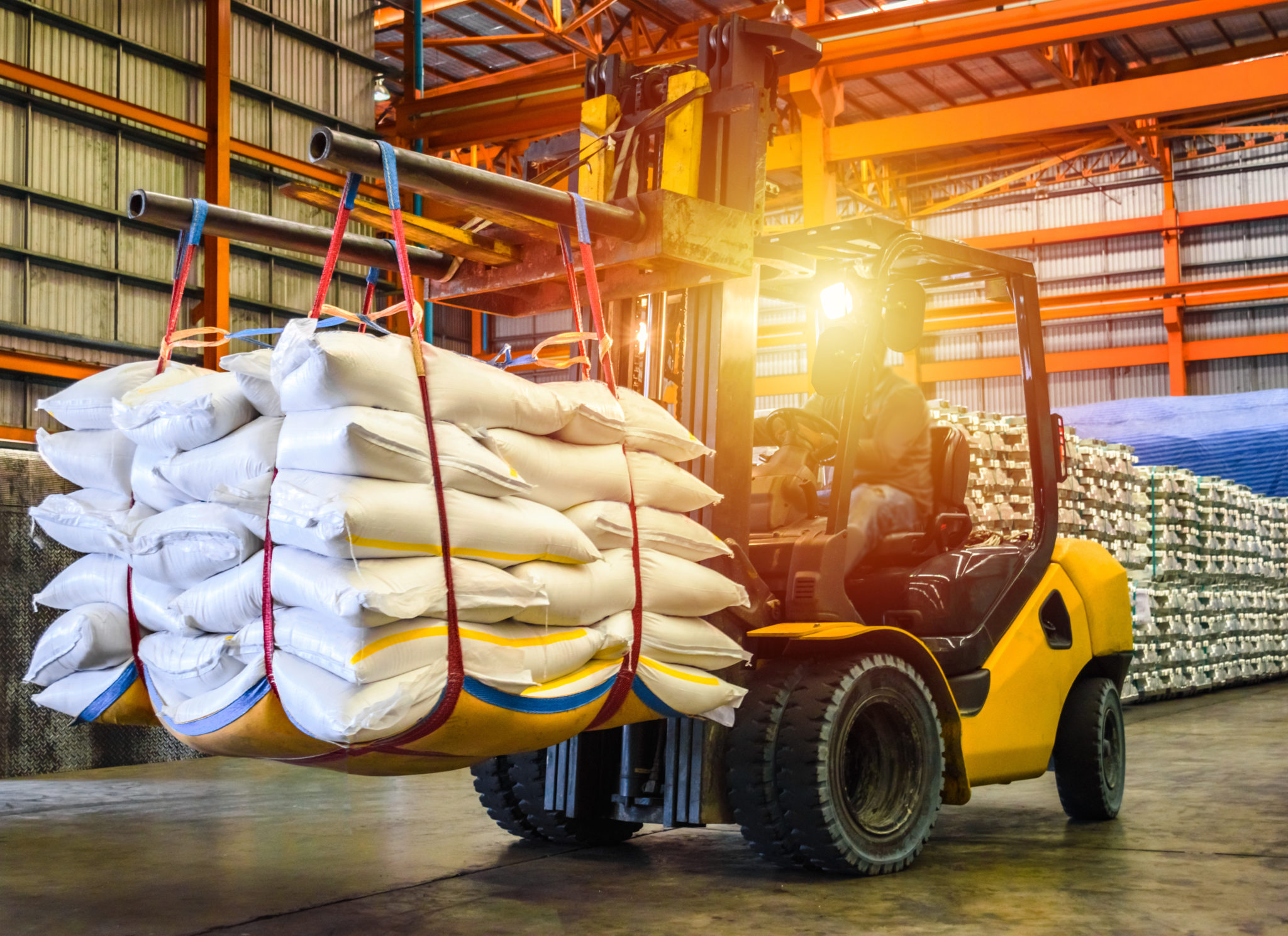 Forklift transporting agricultural products