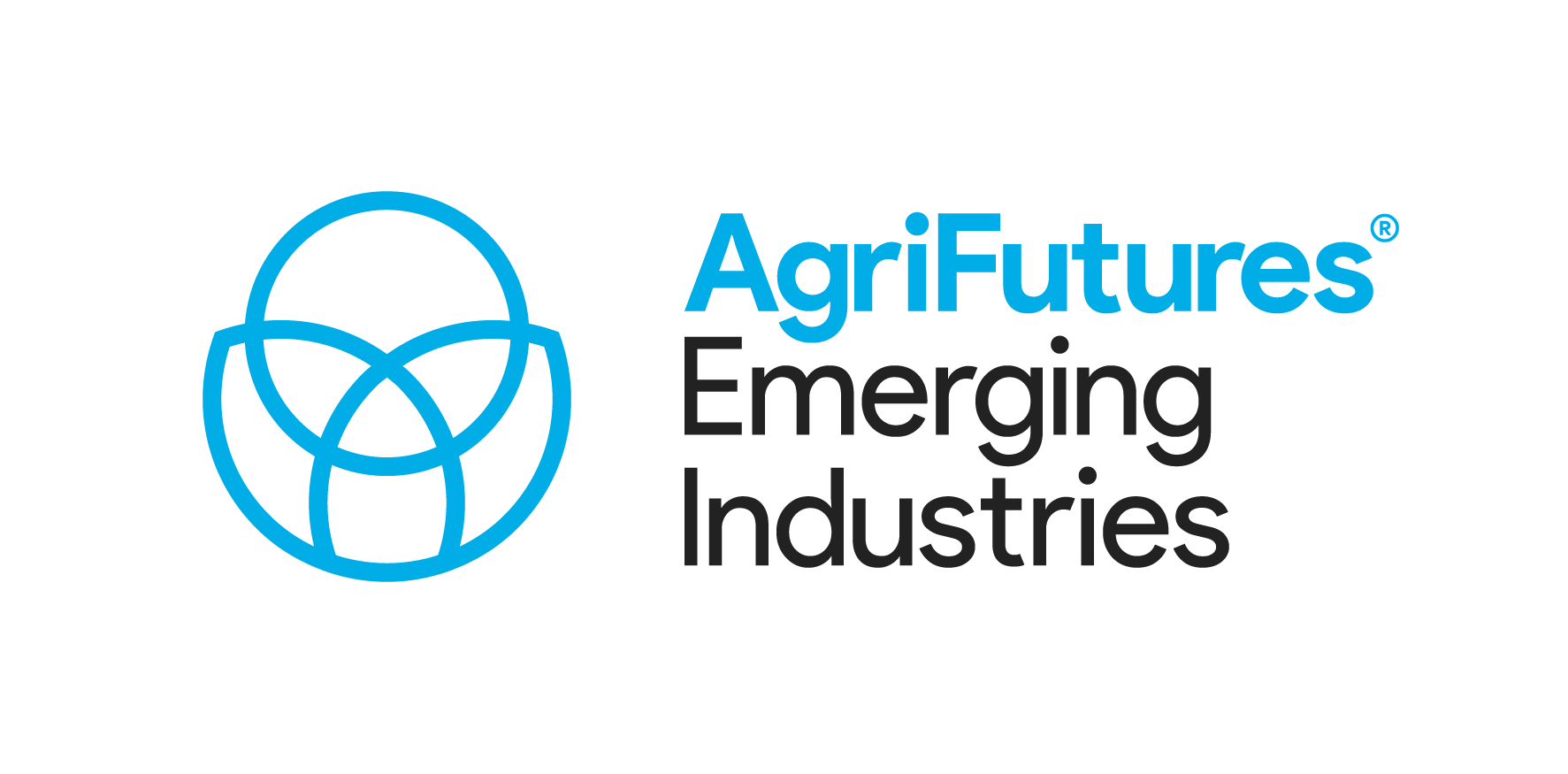 AgriFutures Emerging Industries logo featuring a blue circular geometric design on the left and the text AgriFutures Emerging Industries in blue and black on the right, symbolizing innovation in rural agriculture and development.