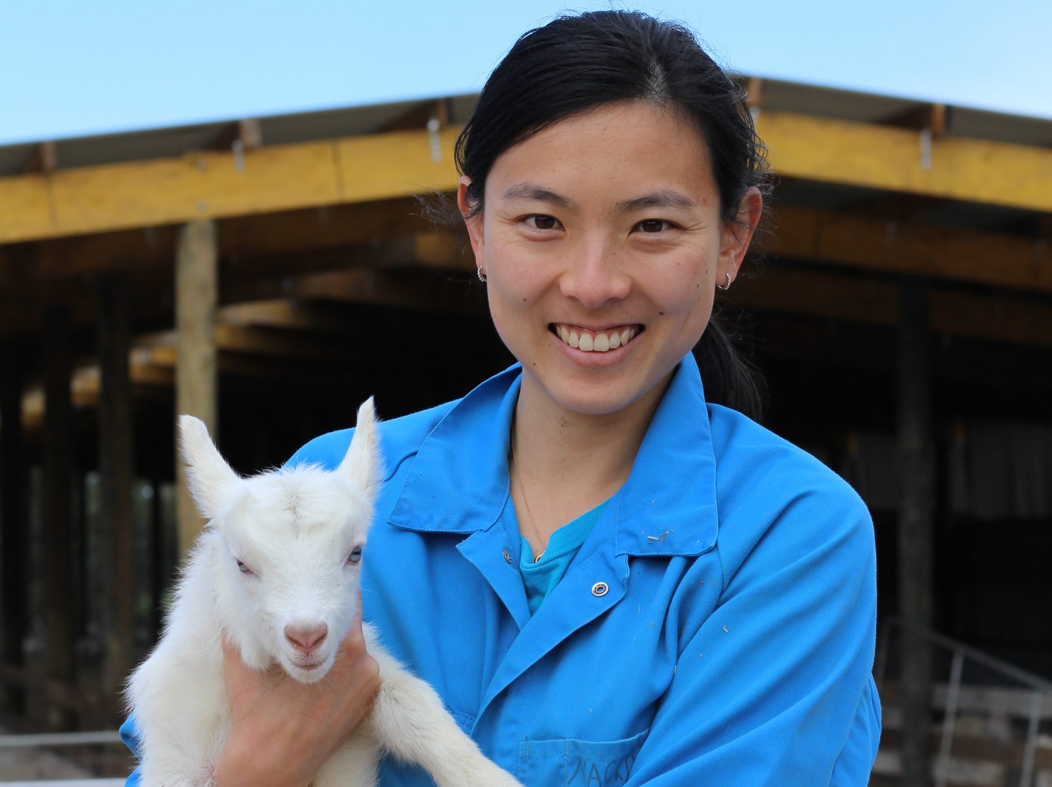 Tabita Tan, Q Fever researcher, holding a baby goat