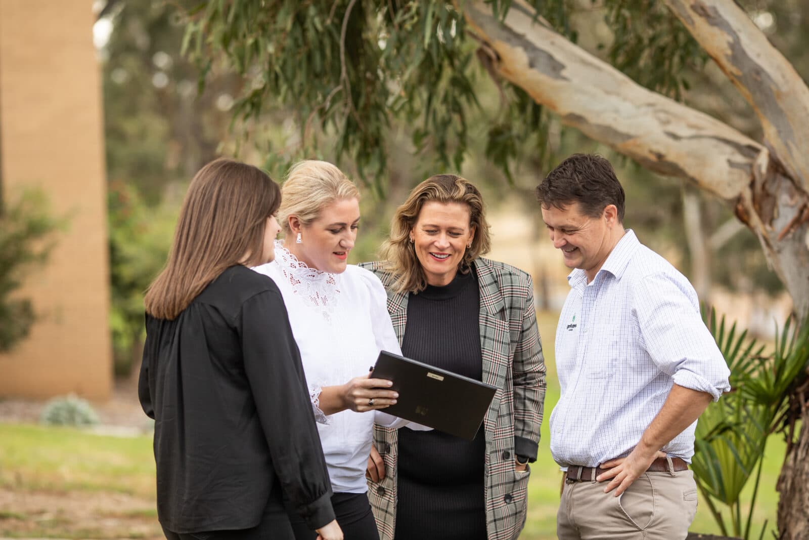 AgriFutures Australia staff engaging in conversation outside office