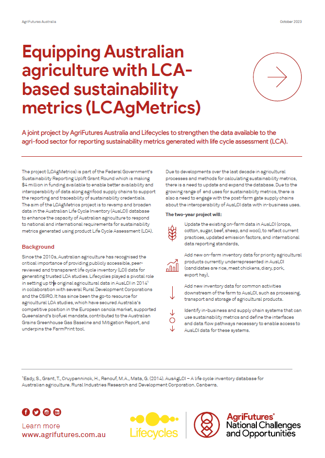 Project Summary: Equipping Australian Agriculture With LCA-based ...