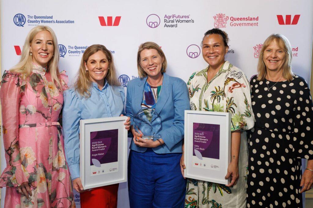 L-R: 2024 State Winner and National Finalist Kate Lamason, 2025 State Finalist Angie Nisbet, 2025 State Winner and National Finalist Nicole McNaughton, 2025 State Finalist Libby Cook-Black, and Qld RWA Alumni State Chair Ann Ross.