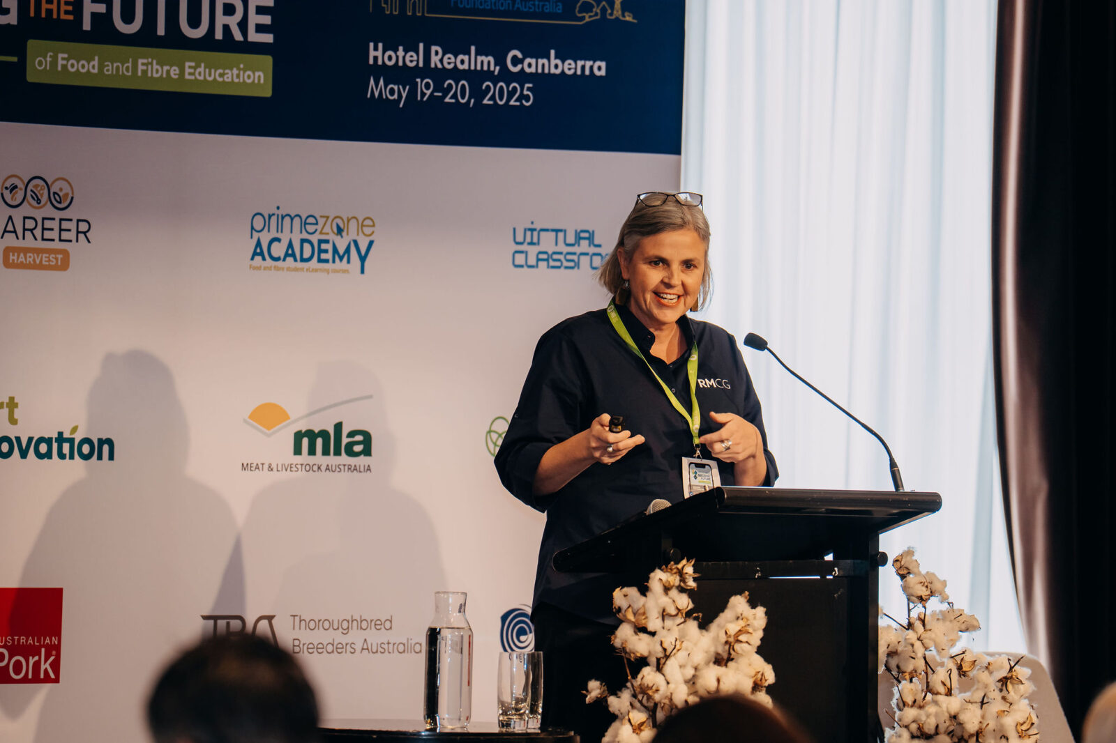 Brooke Hermans delivers a comprehensive update on the development of the National Schools Food and Fibre Education Strategy at the 2025 PIEFA Conference in Canberra. Image supplied by PIEFA.
