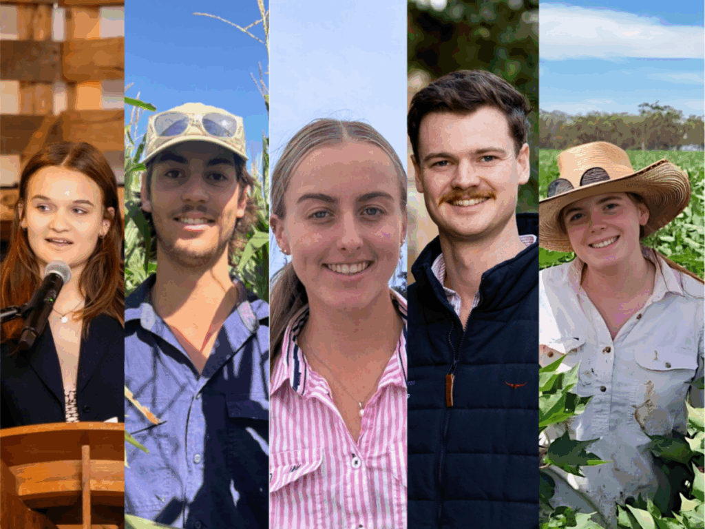 Jack McKay – Bachelor of Agricultural Science at Charles Sturt University | Sponsored by AgriFutures Australia Grace Hoey – Bachelor of Agricultural Science (Agronomy) at Charles Sturt University | Sponsored by GRDC Jamie Vincent – Bachelor of Agribusiness at The University of Western Australia | Sponsored by GRDC Jasmin Hanlon – Bachelor of Agricultural Science (Crop, Pasture & Animal Science) at Murdoch University | Sponsored by GRDC Eloise Knox – Bachelor of Rural Science at The University of New England | Sponsored by Hort Innovation