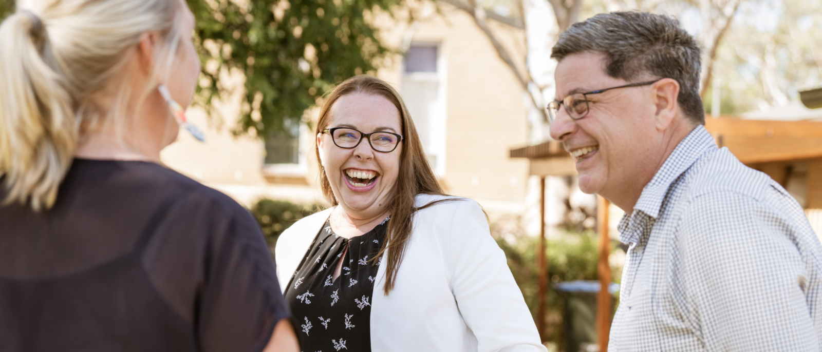 AgriFutures Managing Director Brianna Casey laughing with Senior Manager, Peter Vaughan