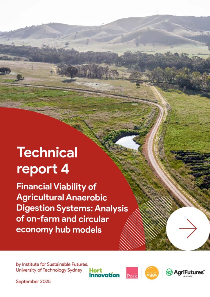 Cover of Technical report 3: Key regulatory barriers and challenges: The circular economy of organic residues and by-products in Australian agriculture, featuring a rural landscape with green fields, a dirt road, and hills.