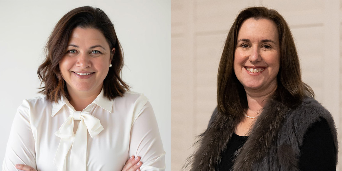 Side-by-side portrait of Export Fodder Advisory Panel members Georgina Troup (left) and Dr Georgina Pengilley (right), newly appointed by AgriFutures Australia to support research, development and extension in the export fodder industry.