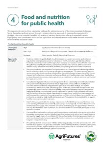 A document titled Food and nutrition for public health details challenges and opportunities in food systems, with a particular emphasis on circularity, featuring logos of AgriFutures Australia and the Australian Government at the bottom.